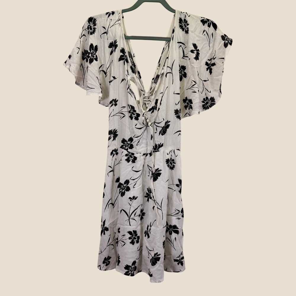 Billabong Floral Mini Dress Womens S Cottagecore Babydoll Y2K Smocked Tie Back